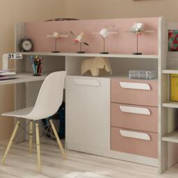 Girona -Kids Mid Sleeper Bed - Pink and Oak - Wood - Single - 3ft - Happy Beds - thumbnail 2