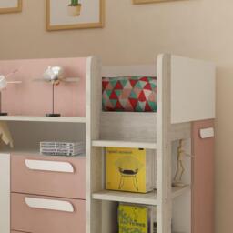Girona -Kids Mid Sleeper Bed - Pink and Oak - Wood - Single - 3ft - Happy Beds - thumbnail 3