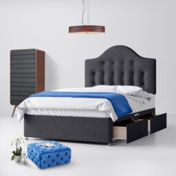 Small Double - Divan Bed and Victor Buttoned Headboard - Dark Grey - Charcoal - Fabric - 4ft - Happy Beds - thumbnail 2
