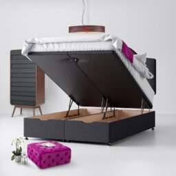 Small Double - Divan Bed and Victor Buttoned Headboard - Dark Grey - Charcoal - Fabric - 4ft - Happy Beds - thumbnail 5