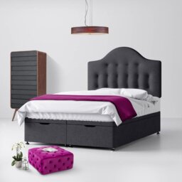 Small Double - Divan Bed and Victor Buttoned Headboard - Dark Grey - Charcoal - Fabric - 4ft - Happy Beds - thumbnail 4