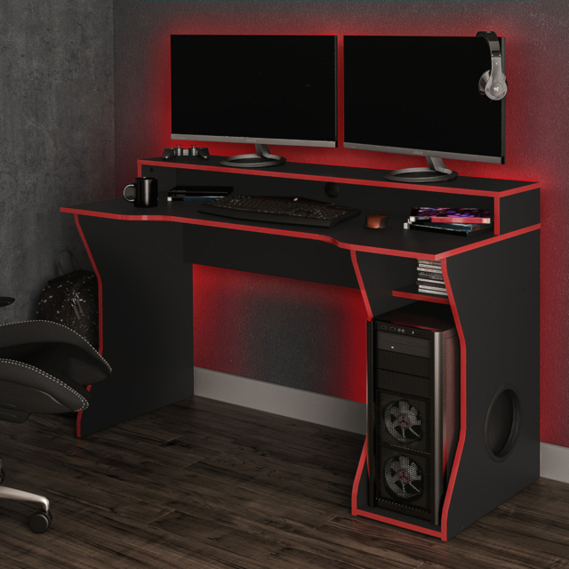 Enzo - Gaming Desk - Black/Red - Wooden - Happy Beds - image 1