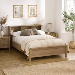 Sydney - Double - Rattan Oak-Effect Bookcase Bed - Oak - Wooden - 4ft6 - Happy Beds - thumbnail 1