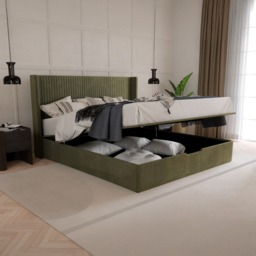 Hartley - King Size - Winged Ottoman Storage Bed - Olive - Fabric - 5ft - thumbnail 2