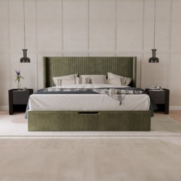 Hartley - King Size - Winged Ottoman Storage Bed - Olive - Fabric - 5ft - thumbnail 3