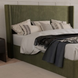 Hartley - King Size - Winged Ottoman Storage Bed - Olive - Fabric - 5ft - thumbnail 5