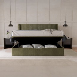 Hartley - King Size - Winged Ottoman Storage Bed - Olive - Fabric - 5ft - thumbnail 4