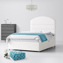 King Size - Divan Bed and Dudley Lined Headboard - White - Fabric - 5ft - Happy Beds - thumbnail 1