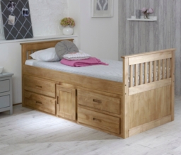 Captains - Single - High Foot-End Storage Bed - Waxed Pine - Wooden - 3ft - Happy Beds - thumbnail 2