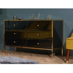 Fenwick - 6 Drawer Chest - Black/Gold - Glass/Metal - Happy Beds - thumbnail 1