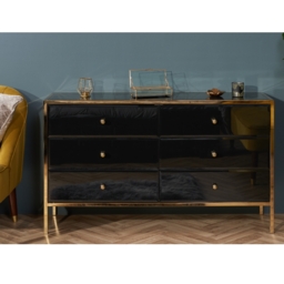 Fenwick - 6 Drawer Chest - Black/Gold - Glass/Metal - Happy Beds - thumbnail 2