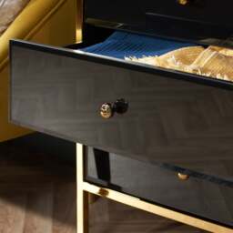 Fenwick - 6 Drawer Chest - Black/Gold - Glass/Metal - Happy Beds - thumbnail 4