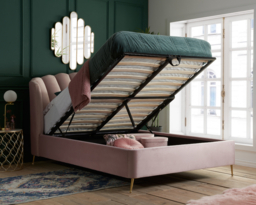 Lottie - King Size - Ottoman Bed Frame - Pink - Velvet - Art Deco -  5FT - Happy Beds - thumbnail 2