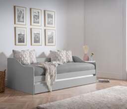 Elba - Single - Day Bed - Guest Bed Trundle - Light Grey - Wooden - 3ft - Happy Beds - thumbnail 2