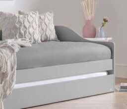 Elba - Single - Day Bed - Guest Bed Trundle - Light Grey - Wooden - 3ft - Happy Beds - thumbnail 4