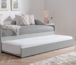 Elba - Single - Day Bed - Guest Bed Trundle - Light Grey - Wooden - 3ft - Happy Beds - thumbnail 5