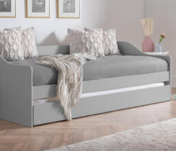Elba - Single - Day Bed - Guest Bed Trundle - Light Grey - Wooden - 3ft - Happy Beds - thumbnail 6