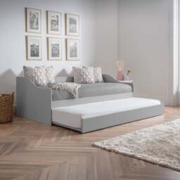Elba - Single - Day Bed - Guest Bed Trundle - Light Grey - Wooden - 3ft - Happy Beds