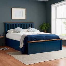 Phoenix - Single - Navy Blue Wooden Ottoman Storage Bed Frame - Slatted Headboard - 3ft - Happy Beds - thumbnail 1