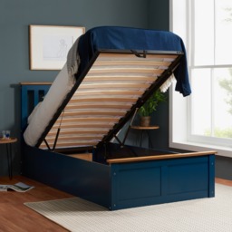 Phoenix - Single - Navy Blue Wooden Ottoman Storage Bed Frame - Slatted Headboard - 3ft - Happy Beds - thumbnail 4