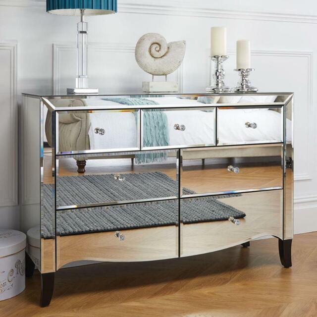 Palermo - Mirrored 3 + 4 Drawer Chest - Mirror - Mirror/Wooden - Happy Beds - image 1