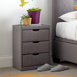 Milton - 3-Drawer Bedside Table - Grey - Fabric - Happy Beds - thumbnail 1