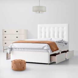 Single - Divan Bed and Cornell Buttoned Headboard - White - Fabric - 3ft - Happy Beds - thumbnail 3
