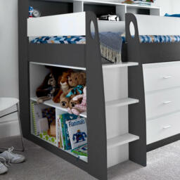 Ersa - Single - Kids Mid Sleeper Bed Bed - Storage and Desk - Grey and White - Wooden - 3ft - Happy Beds - thumbnail 3