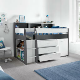 Ersa - Single - Kids Mid Sleeper Bed Bed - Storage and Desk - Grey and White - Wooden - 3ft - Happy Beds - thumbnail 2