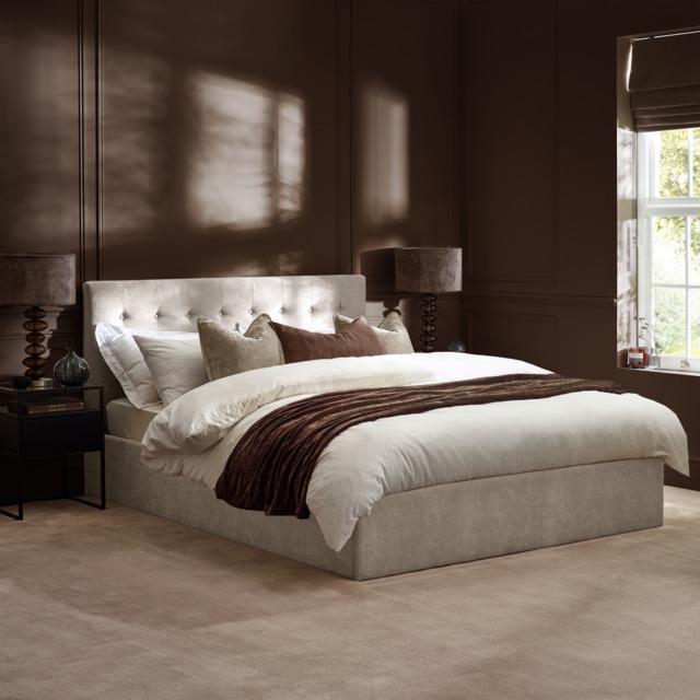 Peggy - Double - Ottoman Storage Bed - Natural - Fabric - 4ft6 - image 1