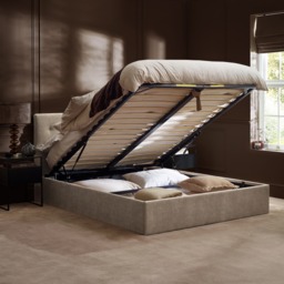 Peggy - Double - Ottoman Storage Bed - Natural - Fabric - 4ft6 - thumbnail 2