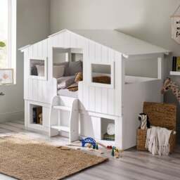 Acorn - Single - Treehouse Mid Sleeper Bed with a Storage Unit - White - Wood - 3ft - thumbnail 2