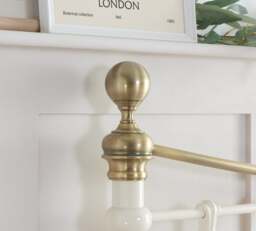 Bronte Double Cream Metal Bed Frame - Victorian Style - Brass Finials and Top Rail - 4ft6 - Happy Beds - thumbnail 4