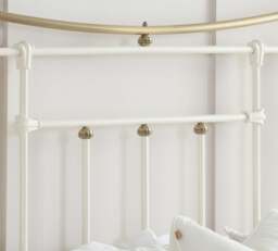 Bronte Double Cream Metal Bed Frame - Victorian Style - Brass Finials and Top Rail - 4ft6 - Happy Beds - thumbnail 3