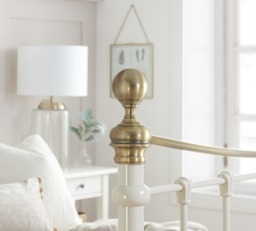 Bronte Double Cream Metal Bed Frame - Victorian Style - Brass Finials and Top Rail - 4ft6 - Happy Beds - thumbnail 5