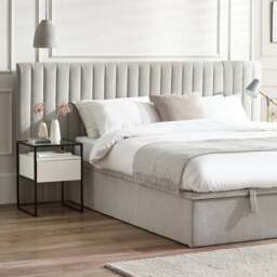 Paige - Double - Ottoman Storage Hotel Bed - Stone Grey - Fabric - 4ft6 - Happy Beds - thumbnail 8
