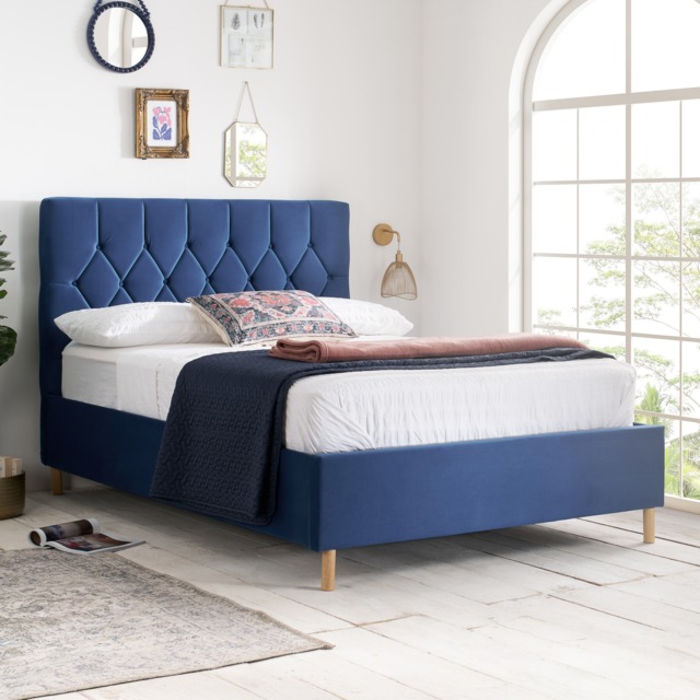 Loxley - Small Double - Ottoman Bed - Blue - Velvet - 4ft - Happy Beds