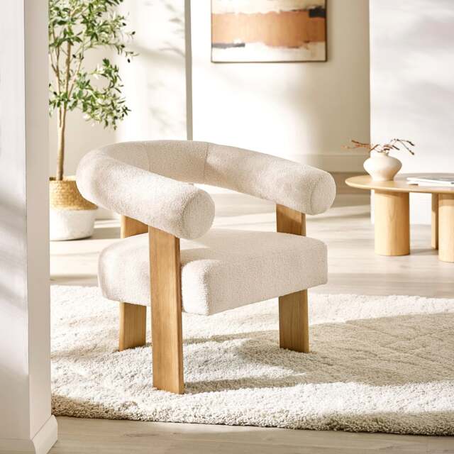 Freya - Accent Chair - White - Boucle Fabric - Happy Beds - image 1