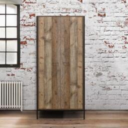 Urban Rustic - 2 Door Wardrobe - Oak/Black - Wooden/Metal - Happy Beds - thumbnail 4