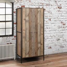 Urban Rustic - 2 Door Wardrobe - Oak/Black - Wooden/Metal - Happy Beds - thumbnail 1