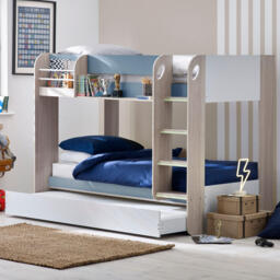 Mars - Single - Kids Bunk Bed - Storage and Underbed Trundle - Pastel Blue - Wooden - 3ft - Happy Beds - thumbnail 1