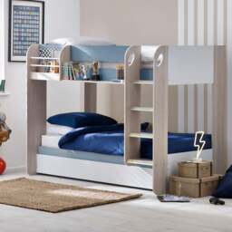 Mars - Single - Kids Bunk Bed - Storage and Underbed Trundle - Pastel Blue - Wooden - 3ft - Happy Beds - thumbnail 2
