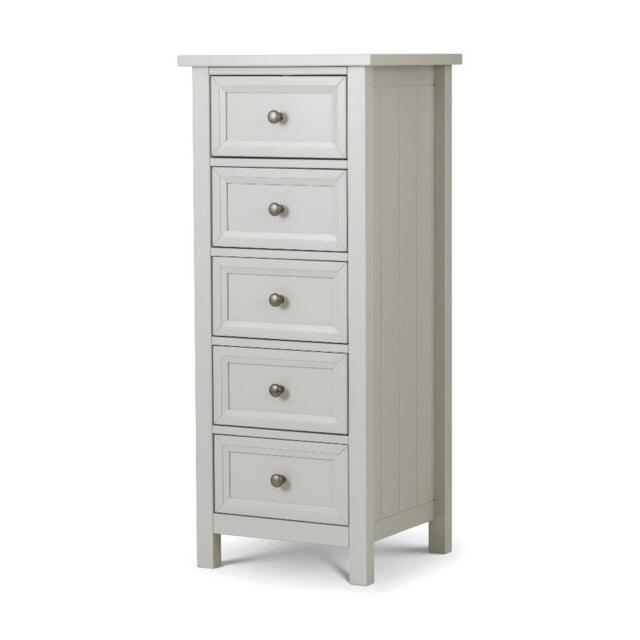 Maine - 5 Drawer Tall Chest - Dove Grey - Wooden - Happy Beds - image 1