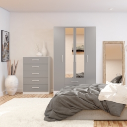 Lynx - 3 Door Combination Wardrobe With Mirror - White/Grey - Mirror/Wooden - Happy Beds - thumbnail 7