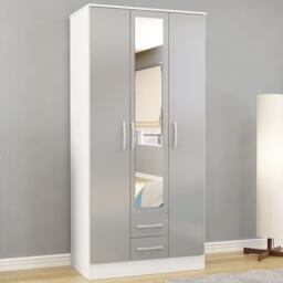 Lynx - 3 Door Combination Wardrobe With Mirror - White/Grey - Mirror/Wooden - Happy Beds - thumbnail 1
