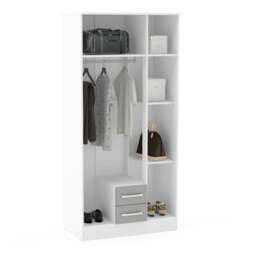 Lynx - 3 Door Combination Wardrobe With Mirror - White/Grey - Mirror/Wooden - Happy Beds - thumbnail 3