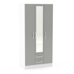 Lynx - 3 Door Combination Wardrobe With Mirror - White/Grey - Mirror/Wooden - Happy Beds - thumbnail 2