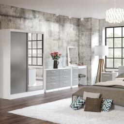 Lynx - 3 Door Combination Wardrobe With Mirror - White/Grey - Mirror/Wooden - Happy Beds - thumbnail 6