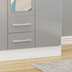 Lynx - 3 Door Combination Wardrobe With Mirror - White/Grey - Mirror/Wooden - Happy Beds - thumbnail 5