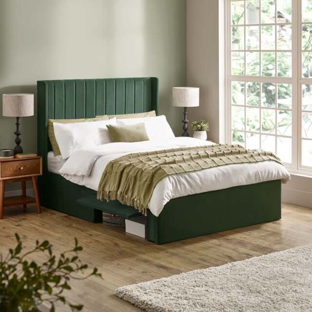 Leila - King-Size - Storage Bed - Green - Velvet - 5ft - image 1
